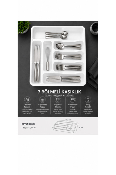 7 BÖLMELİ ÇEKMECE İÇİ KAŞIKLIK - çatal kaşık bıçak düzenleme organizeri plastik