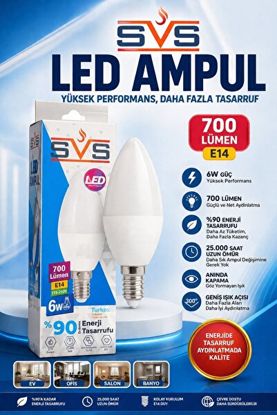 SVS Vip Aydınlatma / 6W E14 6500K Mum Ampul