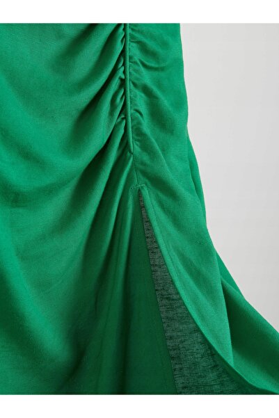 NO BRAND ROCHIE MIDI VERDE, MULATĂ, CU BRETELE ȘI PLISURI XL