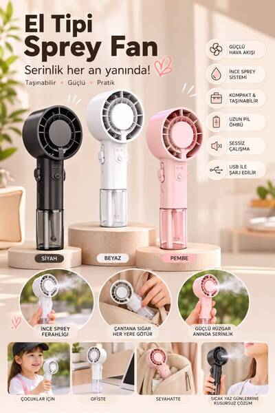 WUNİT Mini Buharlı El Tipi Turbo Fan Kompakt Tasarım Güçlü Üfleme Şarjlı