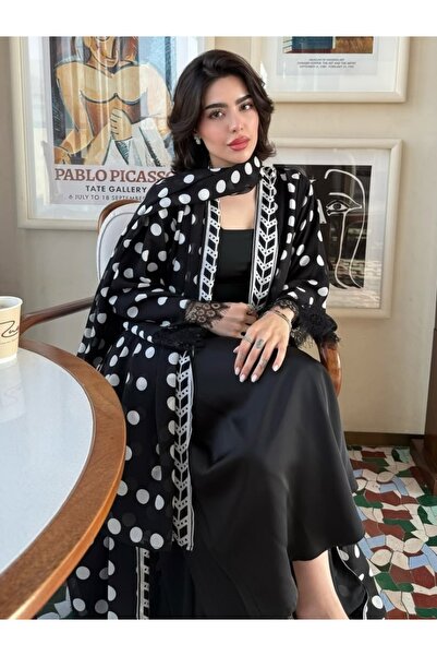 Classy She Stylish chiffon polka dot lace abaya set (including headscarf)