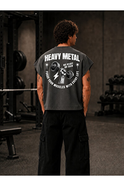 EVIus تي شيرت GYM Sportsman مطبوع عليه Heavy Metal بمقاس كبير وبدون أكمام ويا...