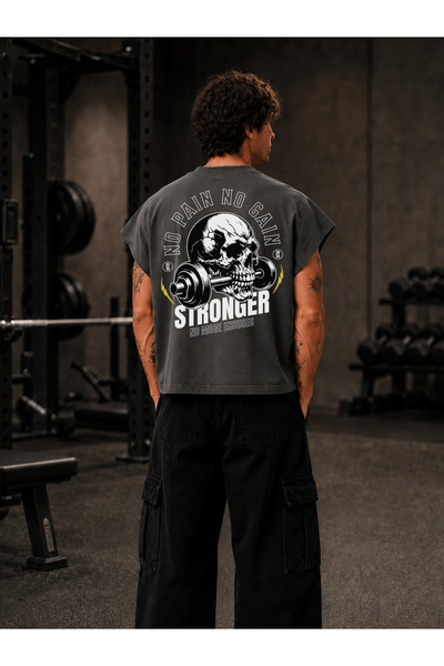 EVIus GYM Sportsman No Pain No Gain Tricou cu imprimeu cu craniu, supradimens...