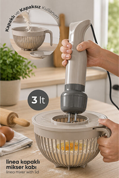 Stile Cucina وعاء خلاط لينيا سعة 3 لتر مع غطاء |   وعاء خفق وخلط متوافق مع ال...