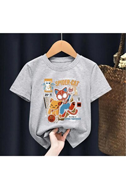H&GHAMLEGİYİM Tricou pentru copii unisex cu imprimeu Spider Cat