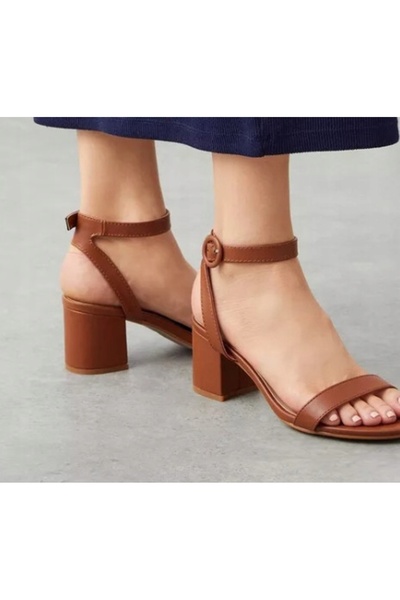 NO BRAND Sandale maro cu toc, cu cataramă, din piele ecologică, Dorothy Perki...