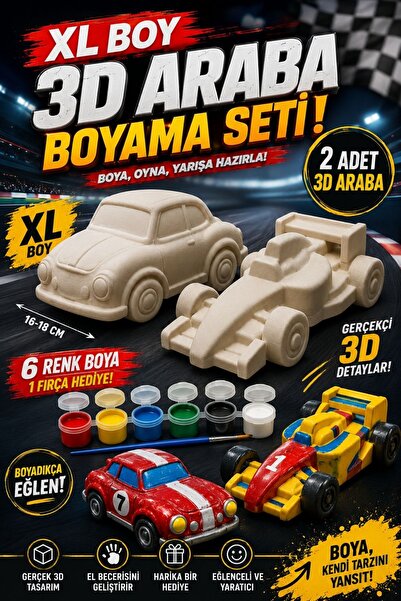 PAMEPAW 4 Adet (3D) XL Boy Araba Taş Boyama Figür Çocuk Gelişimi Boyama Etkinlik Seti Zoo Painting