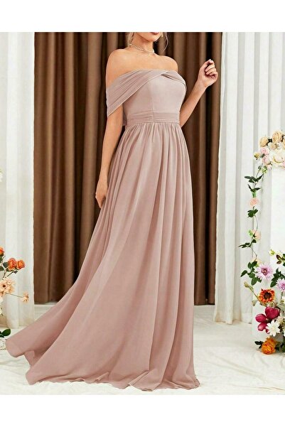NO BRAND Rochie maxi din tul roz, cu umerii goi, cu detaliu tip șnur, Shein 40