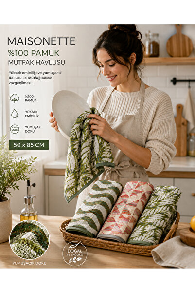 Maisonette %100 Pamuk Etnik Desenli El & Yüz Havlusu 50x85 cm | Yumuşak Dokul...
