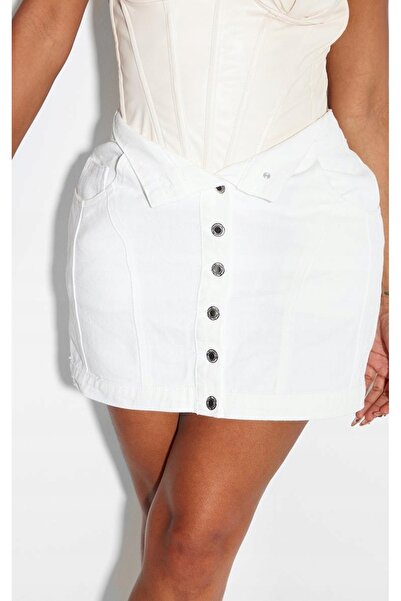 NO BRAND Prettylittlething fustă mini clasică albă tip creion din denim 36