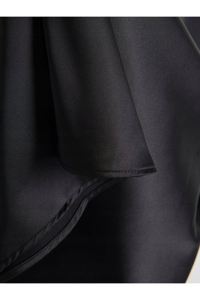 NO BRAND Rochie neagră Midaxi din satin, cu bretele, decolteu în V, netedă, m...