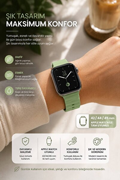 Apple Watch Uyumlu Silikon Akıllı Saat Kordonu 42/44/45 mm – Yumuşak Esnek Spor Kayış – Günlük Kullanım İçin Konforlu