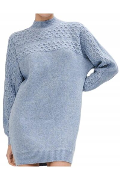 NO BRAND Rochie tricotată albastru deschis, tip pulover, cu guler înalt, Mohi...