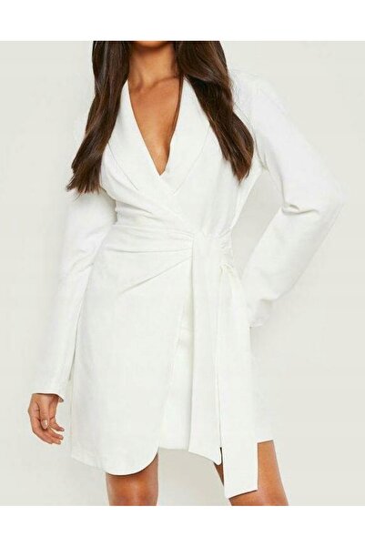NO BRAND Boohoo Rochie tip sacou albă, Rochie mini tip sacou, Rochie petrecut...