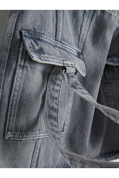 NO BRAND Fustă mini din denim gri, clasică, cu buzunare, croială dreaptă, uni, m