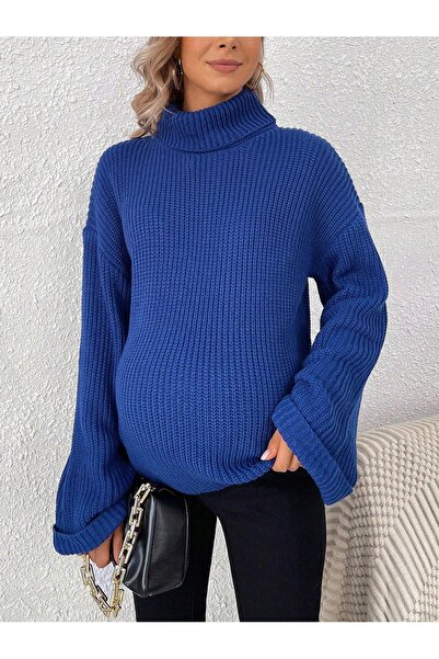 NO BRAND Pulover clasic cobalt cu guler rulat și mâneci lungi Shein 40/42