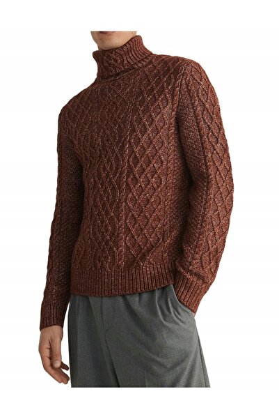 NO BRAND Pulover clasic maro, cu mânecă lungă, guler înalt, împletit, Reserve XL