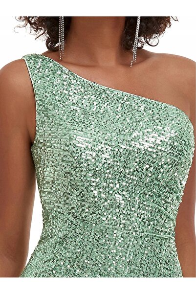 NO BRAND Rochie la comandă, pe un umăr, verde, cu paiete, Ever Pretty L