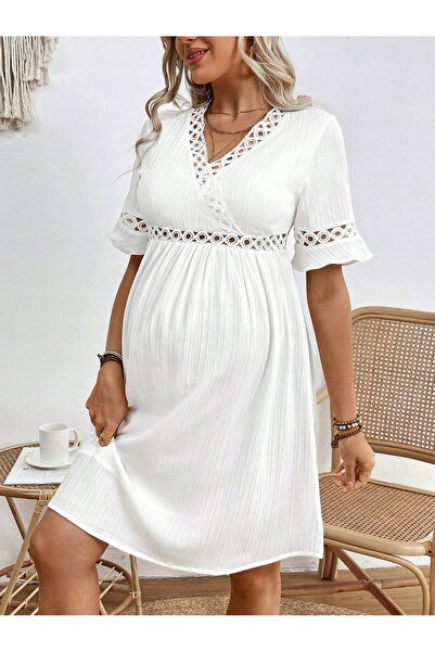 NO BRAND Rochie Albă Maternitate Texturată Boho Simplă Shein 38