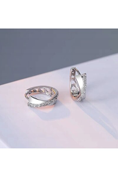 NO BRAND Cercei tip inel din argint 925 sterling cu zirconiu pentru femei