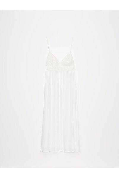 NO BRAND Rochie Midaxi albă vaporoasă cu bretele, clasică, simplă, netedă, 36