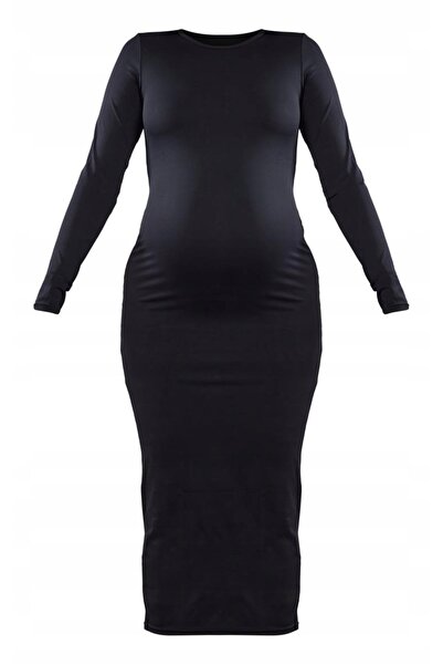 NO BRAND Rochie bodycon neagră midi de maternitate cu mânecă lungă Prettylitt...