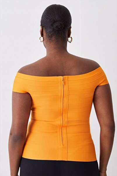 NO BRAND Bluză crop top cambrată, portocalie, tip bandaj, Karen Millen S