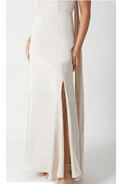 NO BRAND Rochie maxi din satin bej, cu șliț, de cocktail, Coast 42