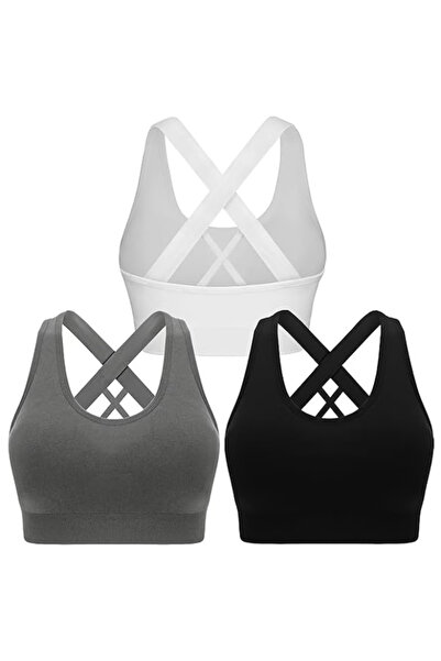ANGOOL Set de 3 sutiene sport pentru femei – Push-Up, Fără cusături, Cu bureț...