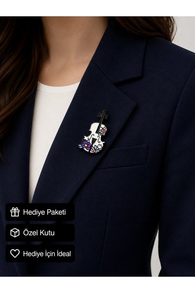 HER ŞEY NOTA www.herseynota.com Çiçek Desenli Keman Rozeti Müzisyen Temalı Me...