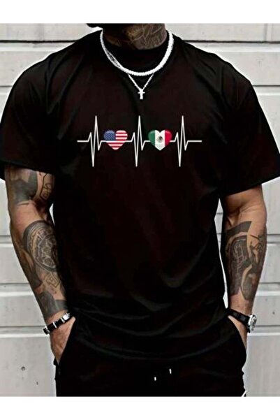 Astogria13 تي شيرت مطبوع عليه علم المكسيك على شكل قلب 100% قطن، تي شيرت مطبوع...