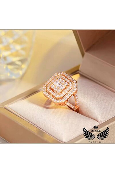 Zircons Bling Baget Zirkon Beyaz Altın Kaplama Ayarlanabilir Kare Yüzük