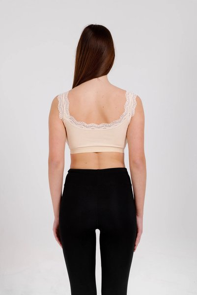 Mudcosıo Women's Padded Bra Bamboo Lace Cotton Soft Textured Half Tank Top Thick Strap Bra