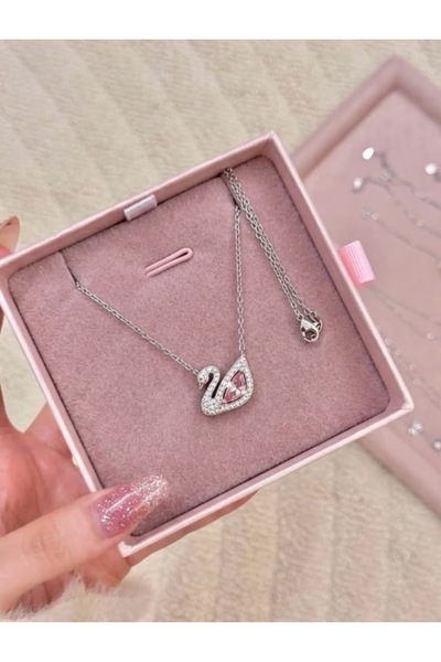 ArtBDesign Pembe Taşlı Kuğu Kolye