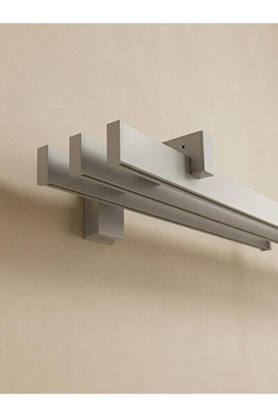 Beyaz/Açık Gri 350 cm Dekoratif Metal 3 Kanallı Perde Rayı (Perde Kornişi)