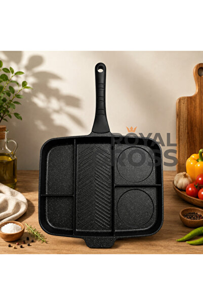 ROYALGROSS Camping Pan with Compartments Cast Iron Grill Pan 40X30 cm Breakfa...