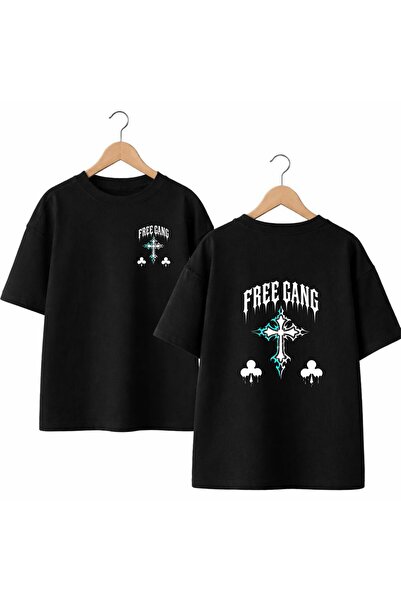 playwear Free Cang Back and Front Chest Printed 100% Cotton Oversize Loose Re...