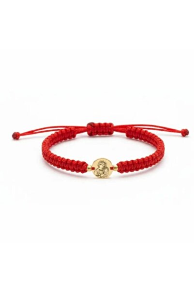 OEM Cord Bracelet with Mother of God Coin 8 mm 14K Gold