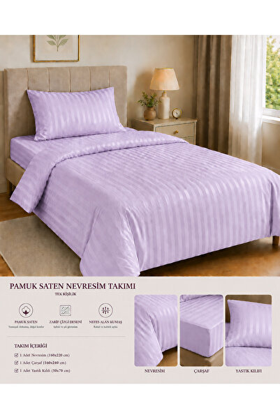 Vintero Home طقم غطاء لحاف مفرد من الساتان القطني 100% مقاس 160x220 سم