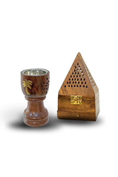 Generic Bakhoor Burner Set (2 pieces) | Wooden Incense Burner - Pyramid shape...
