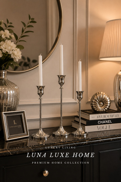 Tulip Elegance | Üçlü Metal Dekoratif Şamdan Mumluk Seti (Gold/Gümüş)