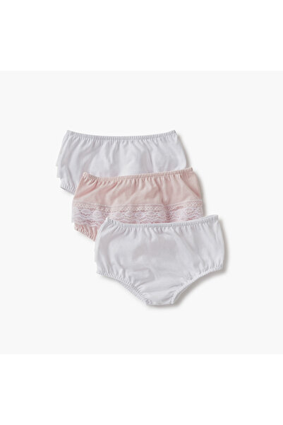 Juniors Solid Briefs with Lace Detail - Set of 3