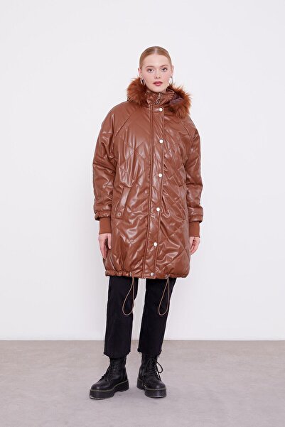 Levidor Tan Quilted Hooded Coat
