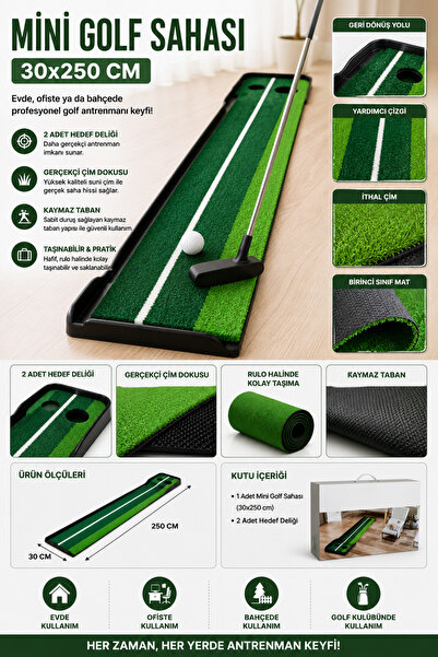 Tosima Mini Golf Sahası 30x250 cm Golf Putting Matı Golf Antrenman Matı Ev Ti...