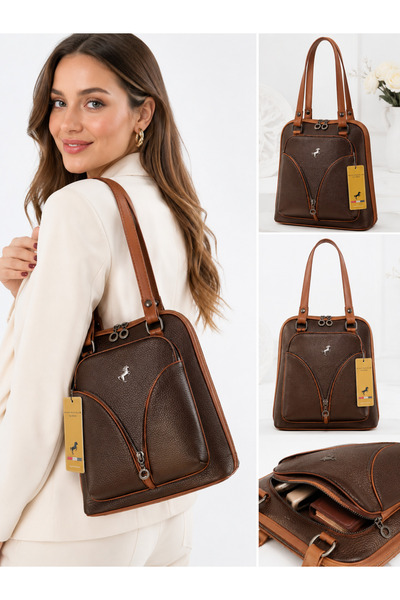 Miami Polo Club 1206 Juniper Leather Brown Tan Backpack and Shoulder Bag