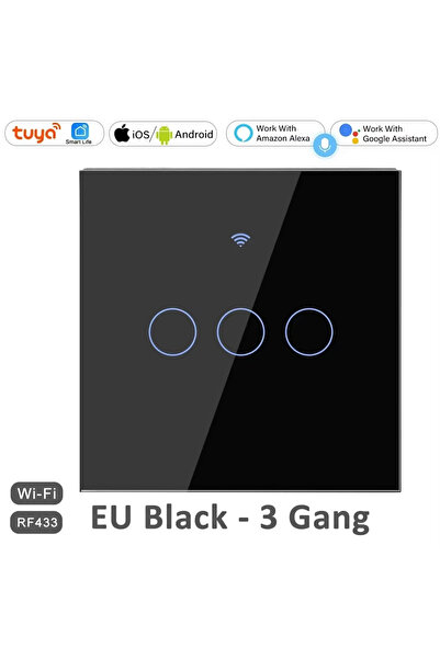 Choice1 black 3 gang EU 1/2/3/4 Gang EU WiFi RF 433mhz Smart Wireless Touch W...