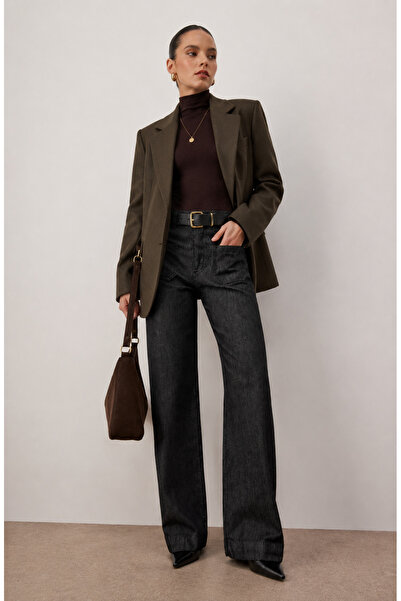 in MOOD Siyah Yüksek Bel Cep Detaylı Wide Leg Jeans