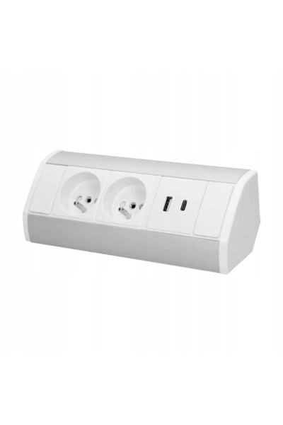 Orno Priză de mobilier 2x2PZ2xUSB alb-argintiu OR-GM-9039/W-G