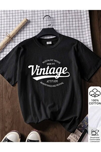LELVANİ Μπλουζάκι Unisex με στάμπα Nostalgic Mood Vintage Attitude και λαιμόκ...