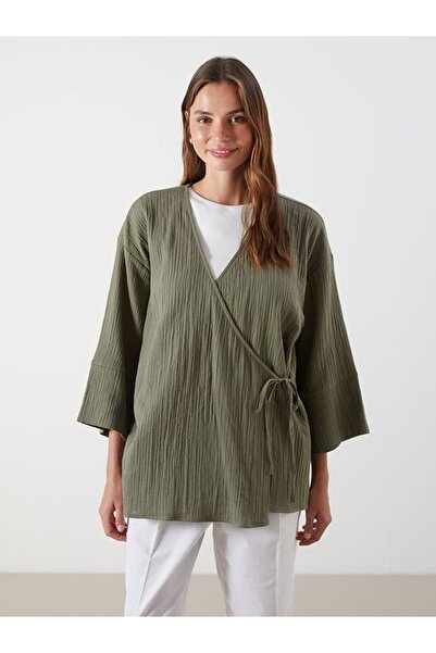 LC Waikiki Double Breasted Collar Textured Women's Kimono